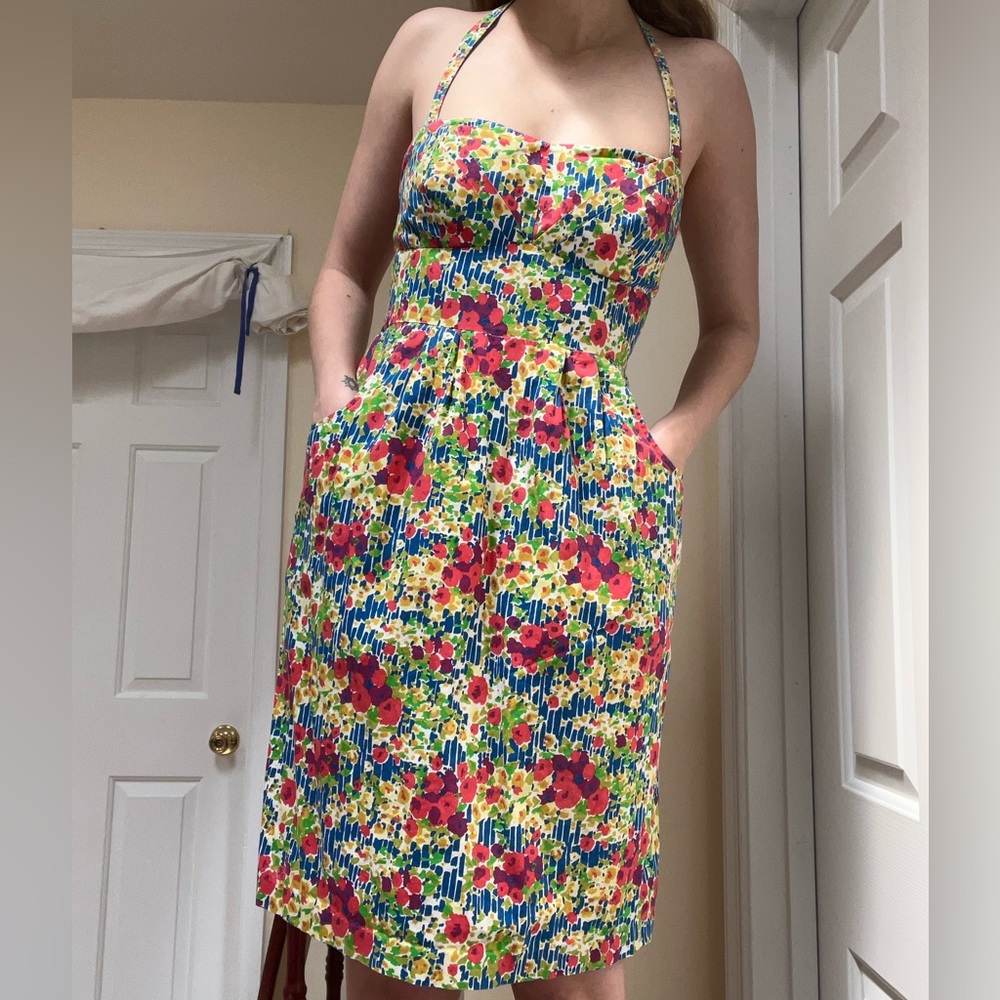 Anthropologie Girls from Savoy rainbow cotton floral halter dress 4